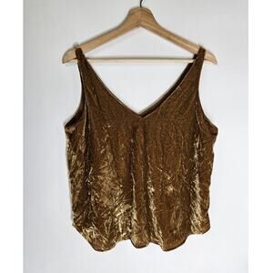Loft Velvet Top Size S Mustard Women's V-Neck Sleeveless Tunic Camisole